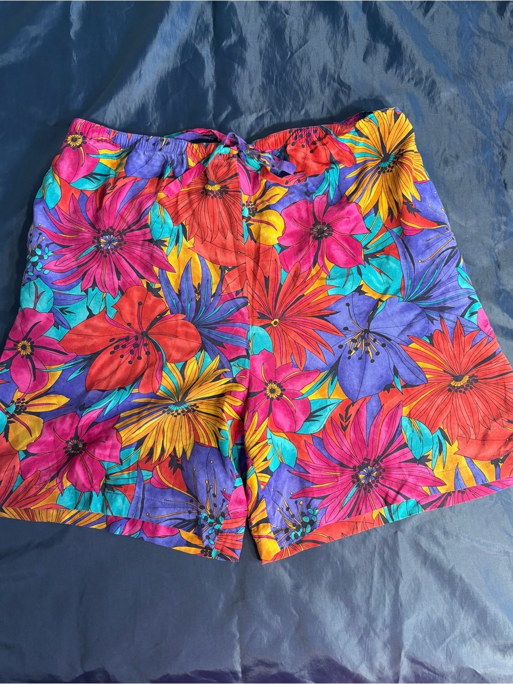 Vintage Spenser Jeremy 100% Silk Bold Floral Shorts in Red, Pink, Yellow